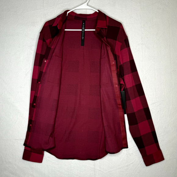Lululemon Soft Knit Overshirt Check Plaid Pomegranate Red CHCP Men's Size Large - Picture 4 of 8